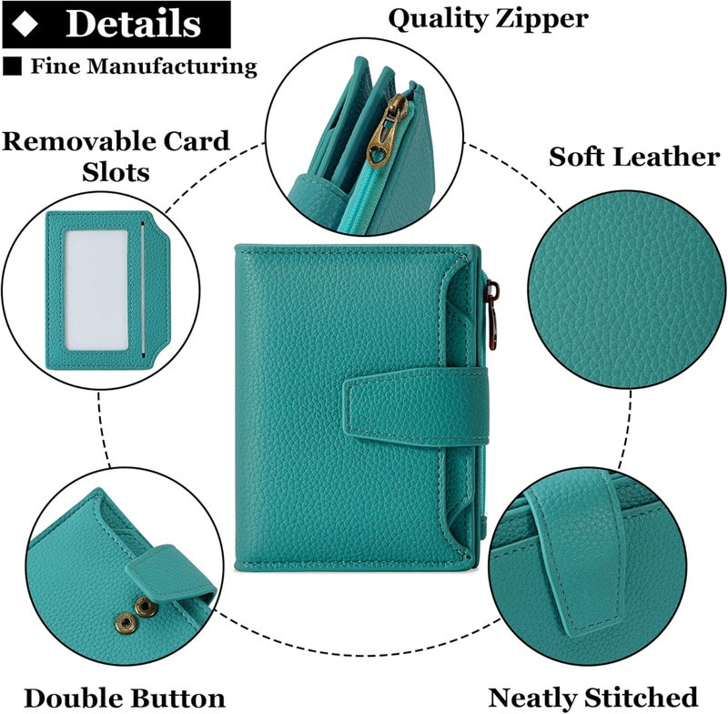 Airkit Small Wallet Women RFID Blocking Leather Bifold Compact Card Holder Wallet for Women with Zipper Coin Pocket 4 ID Window - Image 5